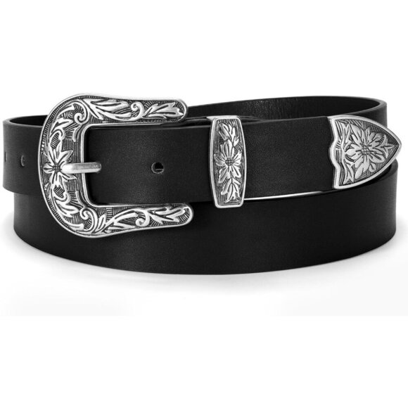 Western Leather Belt for Women Vintage Metal Buckle Adjustable Casual main image 4